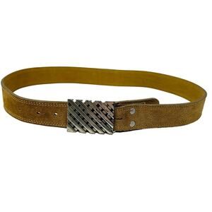 Express Italian Suede Leather Belt Silver Geo Buckle - 34
